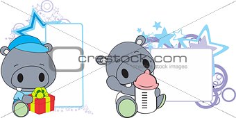 sweet baby hippo cartoon set