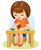 girl making plasticine figures  cartoon vector illustration isolated on white background.