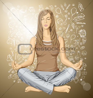 Vector woman meditating in lotus pose