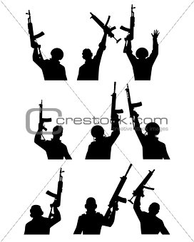 Soldiers with guns silhouettes