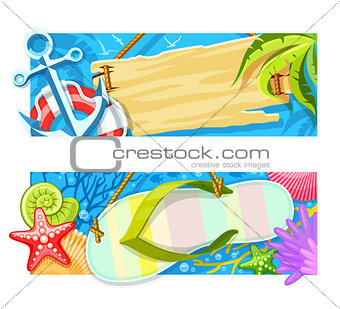 Summer sea beach rest banners. Vector