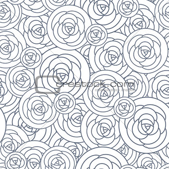Vector seamless pattern with outline decorative roses. Beautiful floral background, stylish abstract flowers.