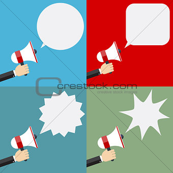 Illustration of megaphone and speech bubbles.