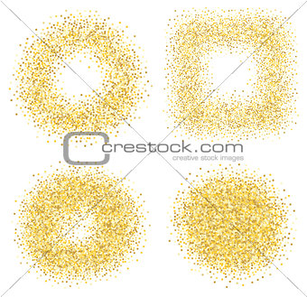 Set of six golden sand glitter effect good for banners, greeting carts. Set of square and circles.