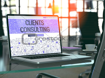 Laptop Screen with Clients Consulting Concept.