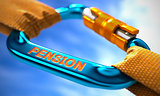 Blue Carabiner with Text Pension.
