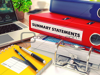 Summary Statements on Red Office Folder. Toned Image.