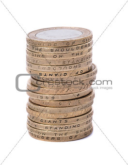 uk two pound coins on white