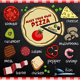 Pizza and ingredients for cooking