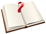 Open book with red bookmark. Open book with blank pages