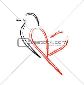 Artistic bird with wings shaped like a heart