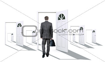 Businessman in front of doors
