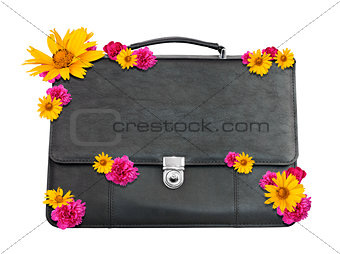 Black suitcase with flowers