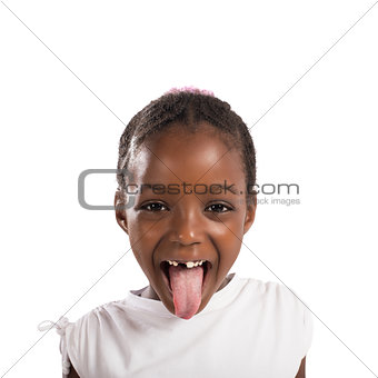 Little girl makes a tongue