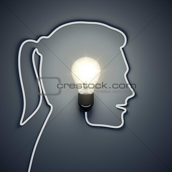 light bulb inside a female head 