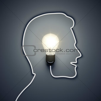 light bulb inside a male head 