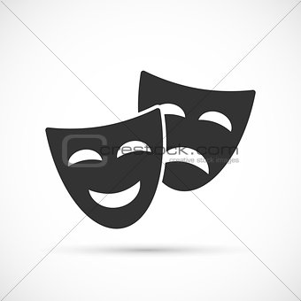 Comedy and tragedy theatrical masks icons