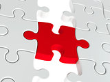 Red puzzle connection closeup