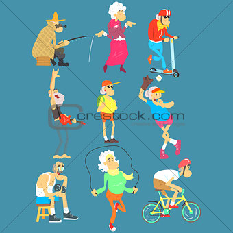 Old People Activities, Vector Illustration Set