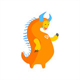 Orange Fat Childish Monster With Blue Horns