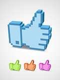 Thumb up icon of pixel art style.