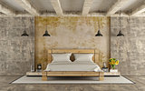 Wooden double bed in grunge room