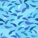 seamless pattern with feathers on lihgt blue background