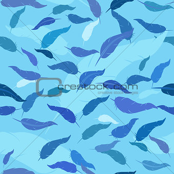 seamless pattern with feathers on lihgt blue background