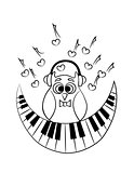 coloring with owl with piano. vector