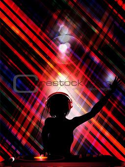 DJ silhouette over striped background