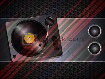 Record deck and speaker on metallic background