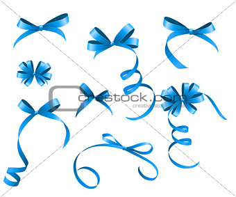 Blue Ribbon and Bow Set for Your Design. Vector illustration