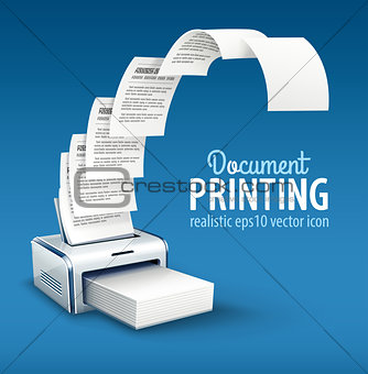 Printer printing copies of text to paper with copyspace