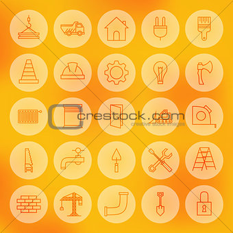 Line Circle Web Building and Construction Icons Set