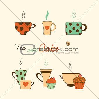 Tea and cake icon set