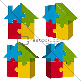 collection puzzle house with four parts
