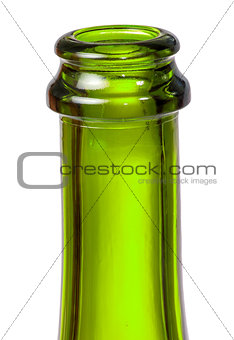 Neck of green bottle of champagne