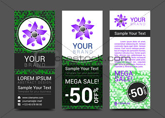 set of vertical banners business people logo green, black purple