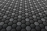 Hexagons tiled textured surface. Perspective view. 