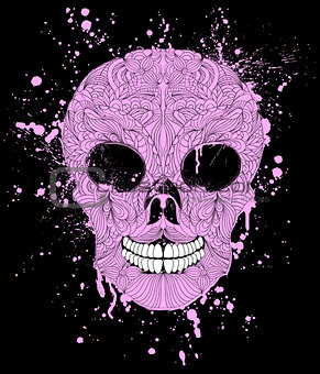 grunge skull on black background.