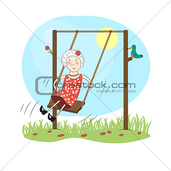 Happy woman on a swing.