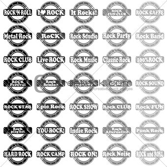 Set of rock and roll rubber stamps