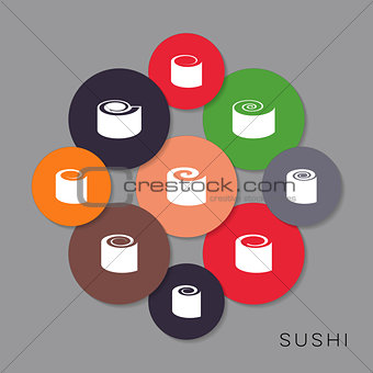 Modern colorful vector sushi icons