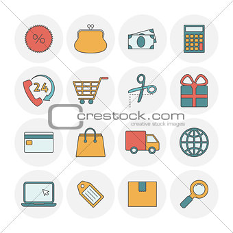 Shopping outine icons flat