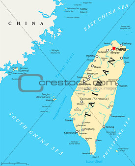 Taiwan, Republic of China, Political Map