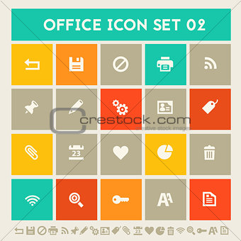 Office 2  icon set. Multicolored square flat buttons