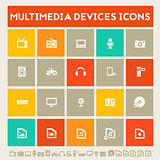 Multimedia devices icon set. Multicolored square flat buttons