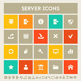 Server icon set. Multicolored square flat buttons