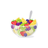 Fruit salad in glass bowl.