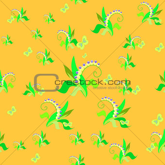 lily of the valley on a yellow. seamless vector illustration